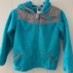 Blue hooded North Face fleece size 4t